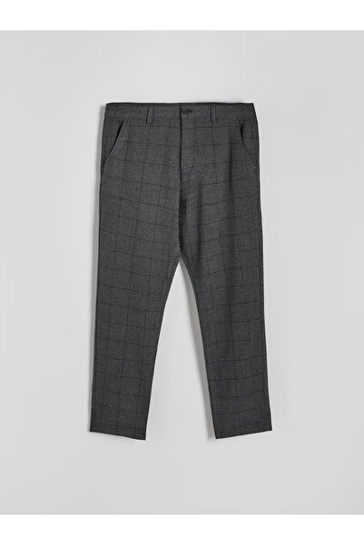 NO BRAND Pantaloni gri închis, material chino, clasici în carouri, Reserve XXL