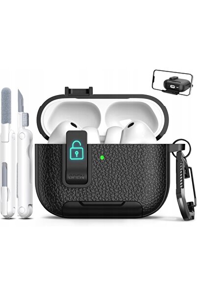 NO BRAND Husă din piele Mhyaludo pentru AirPods Pro 3 cu mecanism de blocare ...