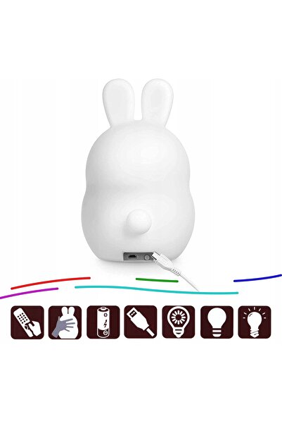 NO BRAND Lampă de veghe tactilă moale, Iepure din silicon, USB, sensibilă la ...