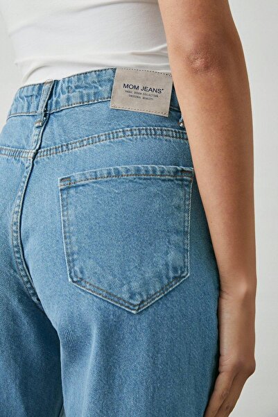 NO BRAND PANTALONI MOM JEANS ALBASTRI CLASIC DREPT BUMBAC PRINCIPLES 40
