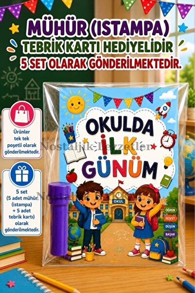 Nostaljik Lezzetler 5 Adet Okulda İlk Günüm Yazılı Hediye Seti 1. Sınıf- Sene...