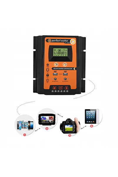 NO BRAND Controler de încărcare solară 12V/24V PWM și MPPT cu Bluetooth și 2 ...