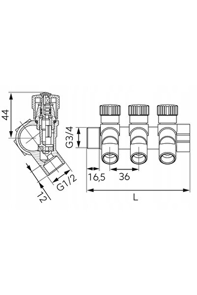 NO BRAND Distribuitor Sanitar Ferro 3/4"X1/2", 3 Căi
