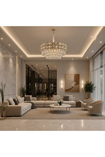 iTin Candelabru Cristal LUCENT Regalis 22x E14, D80 cm, Auriu, Înălțime regla...