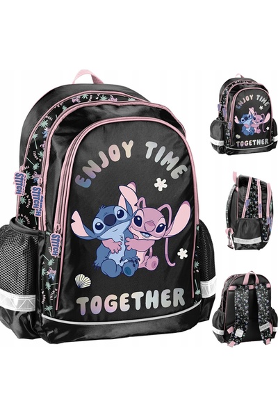 NO BRAND Rucsac școlar Paso Lilo și Stitch Mare Negru, Albastru, Roz