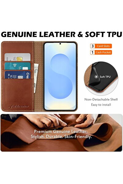 NO BRAND Husă Shieldon din piele naturală pentru Samsung Galaxy S25 Edge Maro...
