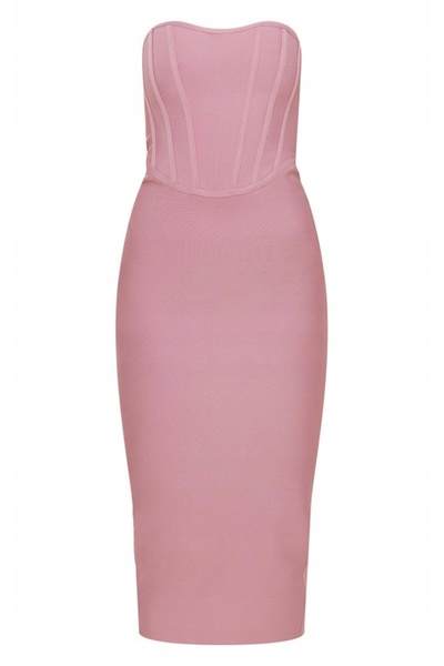 NO BRAND Rochie clasică roz, cu corset mulat, midi, Prettylittlething 34