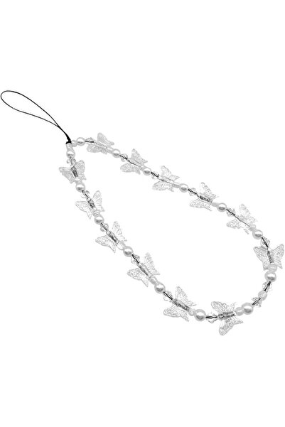Generic Butterfly Beaded Phone Lanyard Strap, Charms Imitation Pearl Mobile P...