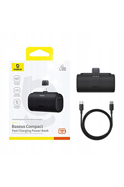 Baseus Powerbank rapid 5000mAh 20W cu cablu Lightning și USB-C