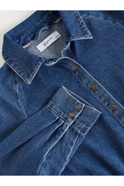 NO BRAND Rochie din denim clasică, albastru marin, din bumbac, cu mânecă lung...