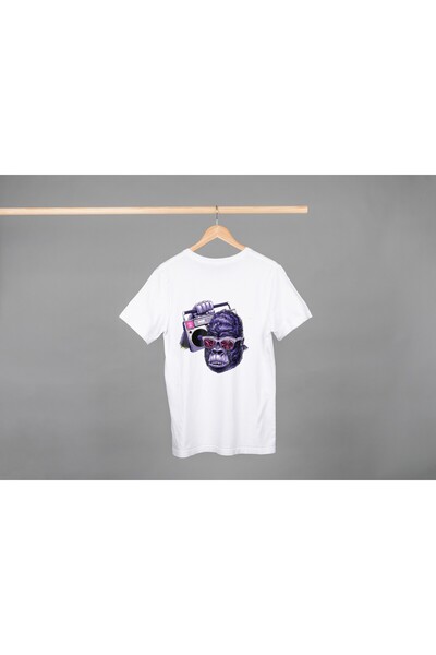 Noname Tricou Unisex Bumbac Premium Casual " Maimuta cu casetofon " Inscriptie