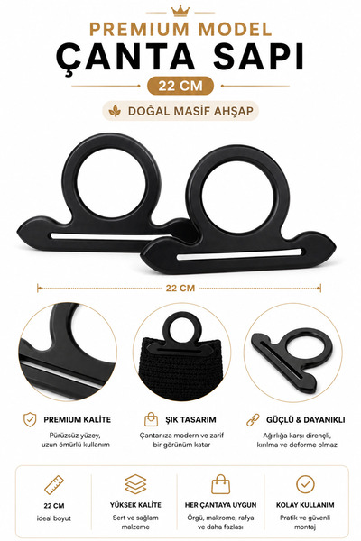 vollen yarn Mâner pentru geantă din lemn masiv natural premium 22 cm 1 perech...