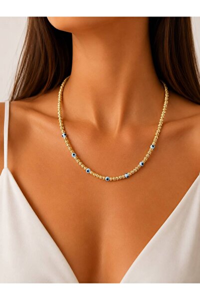 Quality Accessories قلادة من الخرز الذهبي اللون مع تفاصيل خرز نازار دوريكا | ...