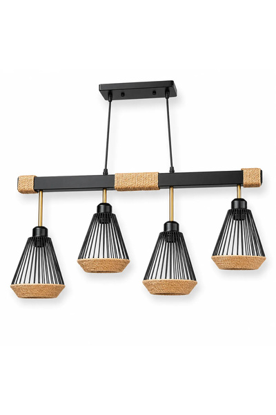 EmaNelcor Rustic-Industrial Linear Pendant Chandelier 73 cm – Black Metal wit...