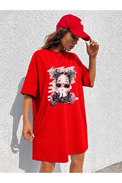 classy moda تي شيرت نسائي طويل جدًا مطبوع عليه شكل نظارة