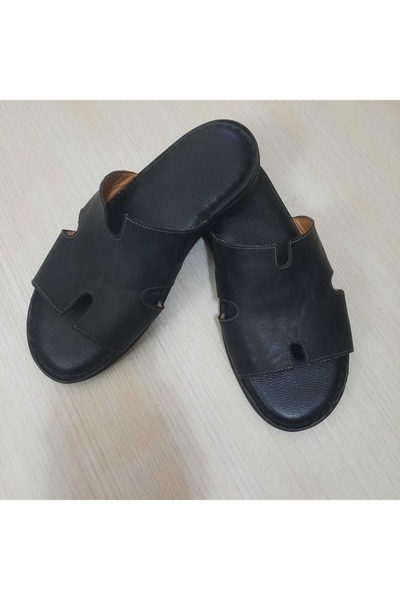 KAPAR Inside and Out, %100 Genuine Leather, Black Color Orthopedic Sole Slippers