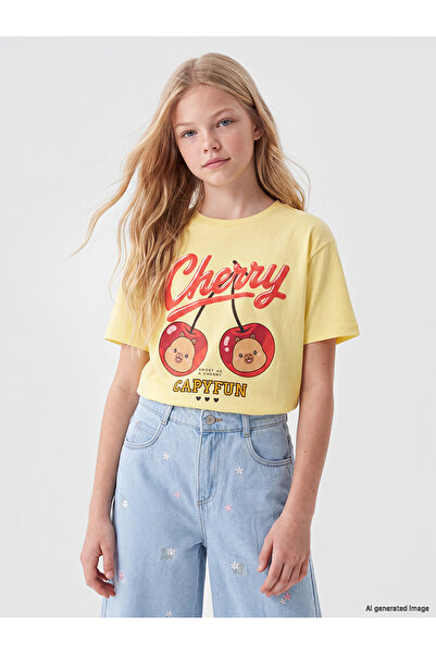 LC Waikiki Two Mt Shop Quality Oval Collar Capyfun Printed Girls' T-Shirt