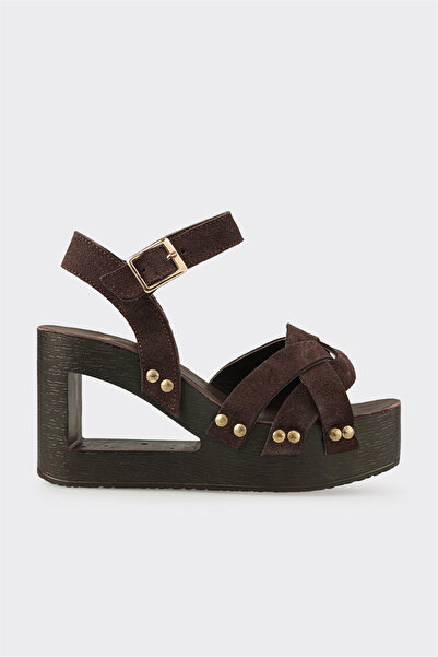 Elle Shoes Kahve Deri Kadın Sandalet