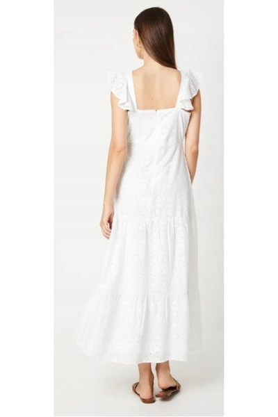 NO BRAND Rochie maxi albă cu bretele și volane ajurate Dorothy Perkins 42