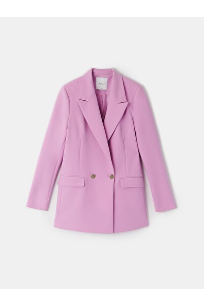 NO BRAND Blazer clasic roz, la două rânduri de nasturi, cu detalii la buzunar...