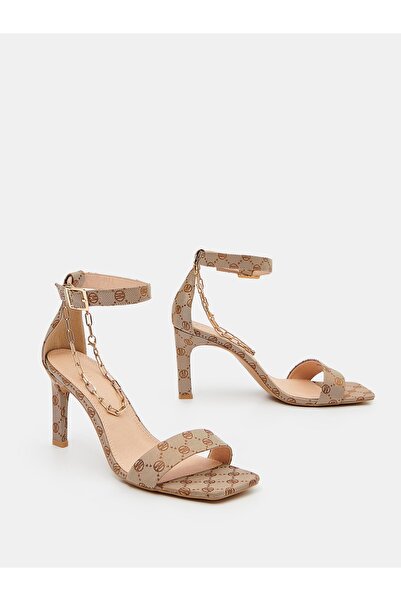 NO BRAND Sandale cu toc multicolore, clasice, elegante, cu design cu logo, 41