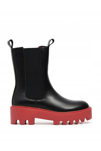 NO BRAND Botine negre cu platformă roz, din piele ecologică, clasice, netede,...