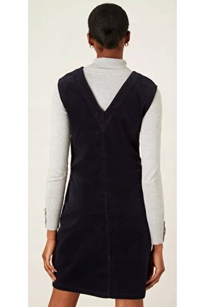 NO BRAND Rochie mini din catifea reiată, albastru marin, cu nasturi, Tall Dor...