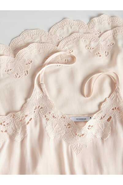 NO BRAND Rochie cu broderie, piersică, uni, cu bretele, simplă, L