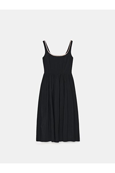 NO BRAND Rochie neagră cu bretele, cu imperfecțiuni, croială în A, lungime mi...