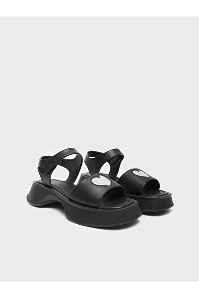 NO BRAND SANDALE NEGRE CU BRETELE DIN PIELE ECO, INIMĂ METALICĂ, CLASSIC, VEL...