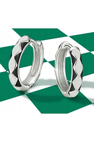 NO BRAND Cercei tip inel din argint 925 Sterling, cu model în romburi.