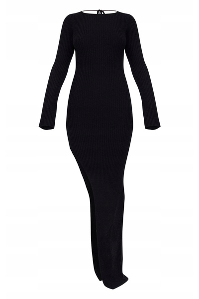 NO BRAND Rochie maxi tricotată asimetrică neagră uni Prettylittlething S
