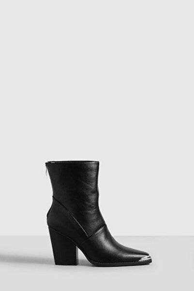 NO BRAND Cizme cu aspect de piele, stil cowboy, negre, cu toc, clasice, Booho...