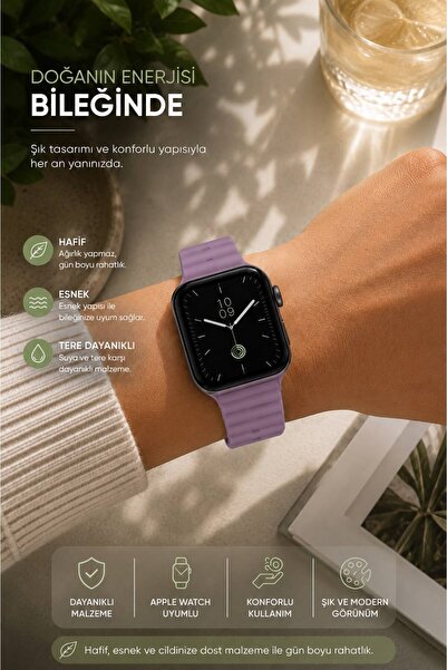 Apple Watch Uyumlu Silikon Akıllı Saat Kordonu 42/44/45 mm – Yumuşak Esnek Spor Kayış – Günlük Kullanım İçin Konforlu