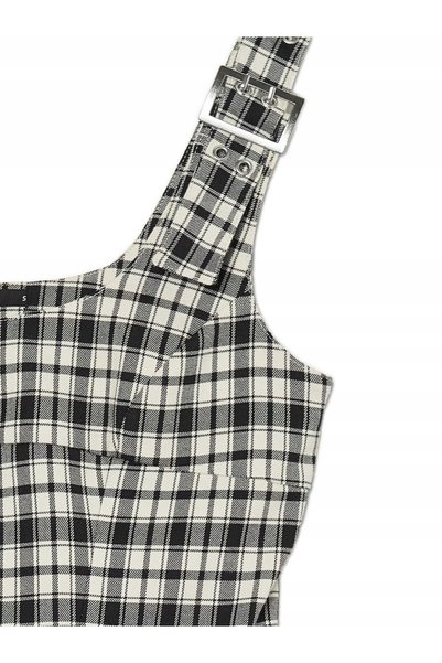 NO BRAND Rochie mini în carouri alb-negru, cu bretele, cu imperfecțiuni, mări...