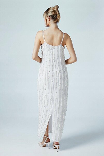 NO BRAND Rochie maxi albă cu bretele cu mărgele, Simple Coast 40