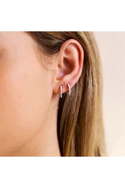 NO BRAND Cercei tip inel din argint 925 sterling cu zirconiu pentru femei