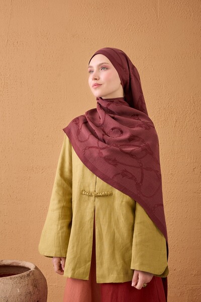 Silk Home شال قطني من نايا باللون العنابي