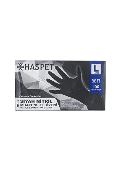 HASPET SİYAH PUDRASIZ NİTRİL MUAYENE ELDİVENİ L
