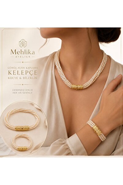 mehlika atelier | Gerçek Kum İnci Kolye & Bileklik Seti | 925 Ayar Gümüş Altı...