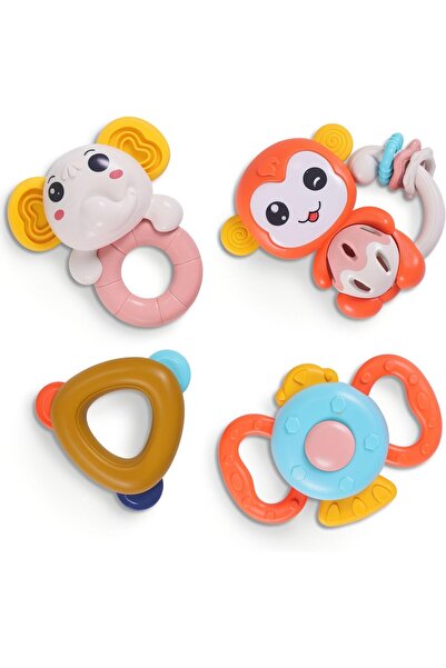 BAYBEE Baby Rattle & Teether Set 4PCS BPA Free Sensory Chew Toys for Newborn ...