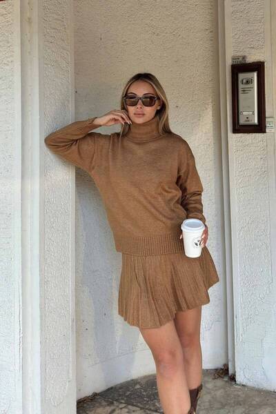 Flarsky Women's Turtleneck Sweater-Women's Knitwear Top and Bottom Set with P...