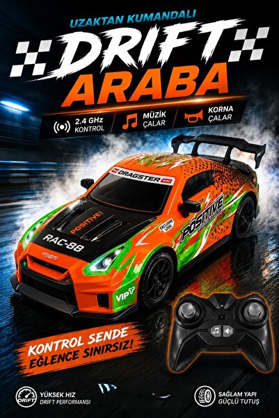 Toyaş 1:8 2.4 GHz Uzaktan Kumandalı Drift Araba Müzikli Korna Sesli LED Farlı...
