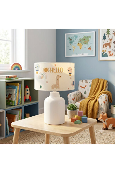 eraysan Fabric Printed Hello Friends Children's Room Lampshade
