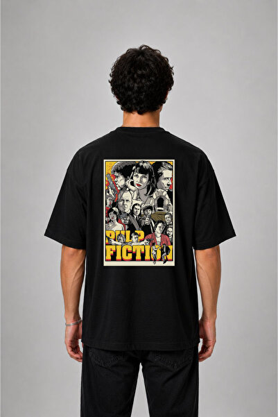 cesita تي شيرت Pulp Fiction مطبوع عليه رواية رخيصة الثمن من القطن الأسود كبير...