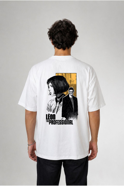 cesita Leon the Professional Printed Oversize Cotton White T-Shirt