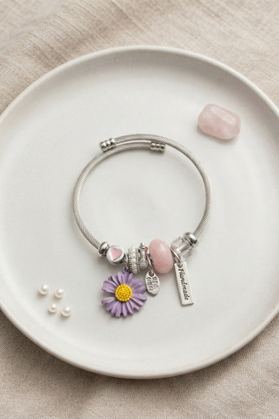 deluxe takı ve giyim Purple Daisy Charm Bracelet