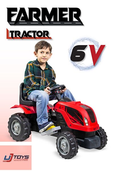 u-toys UJTOYS - AKÜLÜ 6V KIRMIZI RÖMORKLU TRAKTÖR