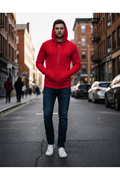 YAKAMEL ERKEK 3 İPLİK ŞARDONLU OVERSİZE FERMUARLI SWEATSHIRT HIRKA