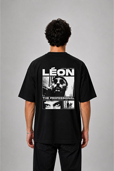 cesita Leonthe Professional Printed Oversize Cotton Black T-Shirt